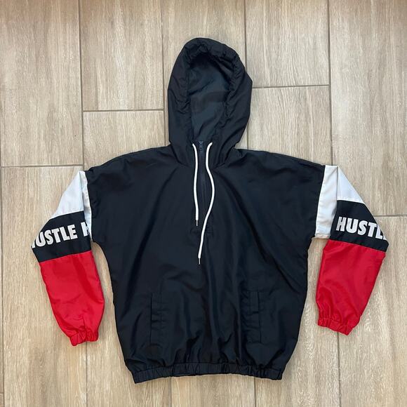 Orange Kiss Hustle Colorblock Windbreaker Hoodie Jacket Black Red White Womens S - Picture 1 of 11